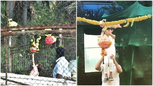 Janmashtami 2018: Shah Rukh Khan’s son Abram and Shilpa Shetty’s son Viaan played dahi handi at their residence.