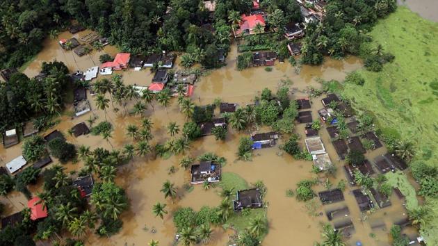 An aerial view shows partially submerged houses at a flooded area in Kerala.(Reuters/File Photo) An aerial view shows partially submerged houses at a flooded area in Kerala.(Reuters/File Photo)