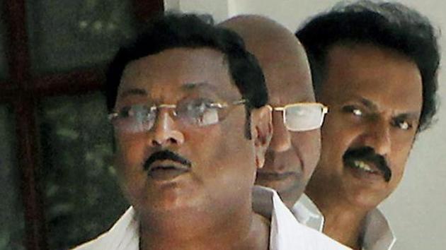 Late DMK chief M Karunanidhi's sons MK Stalin (right) and MK Azhagiri (front). (PTI File Photo) Late DMK chief M Karunanidhi's sons MK Stalin (right) and MK Azhagiri (front). (PTI File Photo)
