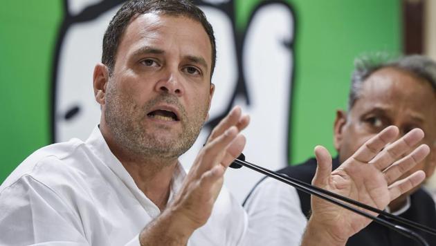Congress President Rahul Gandhi addresses a press conference at AICC headquarters in New Delhi. (PTI File Photo) Congress President Rahul Gandhi addresses a press conference at AICC headquarters in New Delhi. (PTI File Photo)