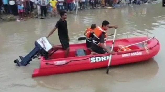 Rescue operation underway in the Brahmaputra river in Assam on September 5.(ANI Photo/Twitter)