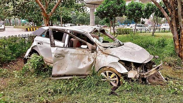 The mangled remains of the car. (HT Photo) The mangled remains of the car. (HT Photo)