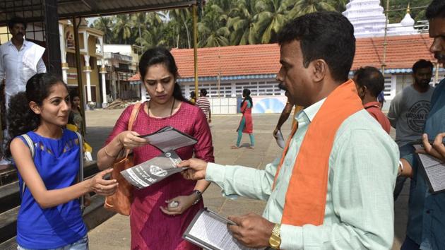 Activists distribute leaflets against ‘love jihad’ in Mangaluru, Karnataka, January 6, 2018. (Photo used for representational purpose) (Arijit Sen/HT File Photo) Activists distribute leaflets against ‘love jihad’ in Mangaluru, Karnataka, January 6, 2018. (Photo used for representational purpose) (Arijit Sen/HT File Photo)