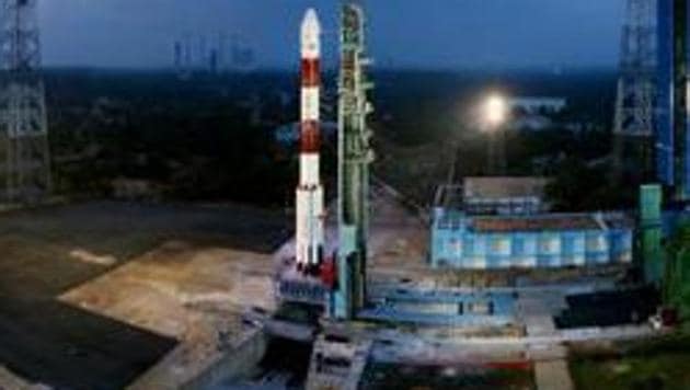 Fully integrated PSLV-C40 with all the 31 Spacecrafts at First Launch Pad, at Sriharikota. (PTI File Photo) Fully integrated PSLV-C40 with all the 31 Spacecrafts at First Launch Pad, at Sriharikota. (PTI File Photo)