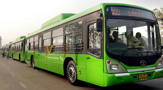 Low-floor CNG buses that are currently in use. (Arvind Yadav/HT File)