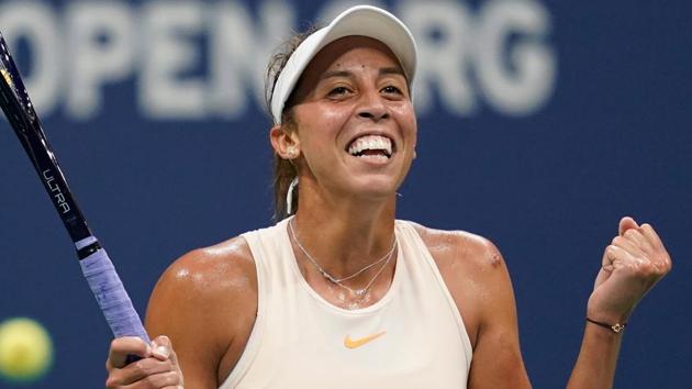 Madison Keys celebrates match point against Carla Suarez Navarro in her US Open quarterfinal match.(USA TODAY Sports)