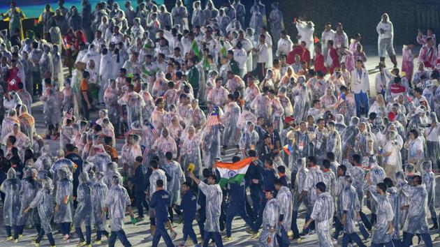 The Indian contingent during the closing ceremony of the 18th Asian Games 2018, in Jakarta, Indonesia. (Vijay Verma / PTI) The Indian contingent during the closing ceremony of the 18th Asian Games 2018, in Jakarta, Indonesia. (Vijay Verma / PTI)