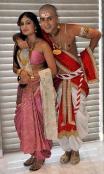 Actor Krishna Bharadwaj with Niya Sharma in Lucknow.(Dheeraj Dhawan/HT Photo)