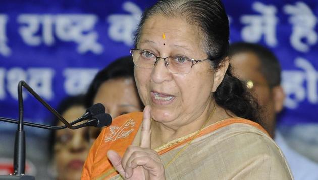 Lok Sabha speaker Sumitra Mahajan addresses an event in Chandigarh.(Anil Dayal/HT File Photo) Lok Sabha speaker Sumitra Mahajan addresses an event in Chandigarh.(Anil Dayal/HT File Photo)