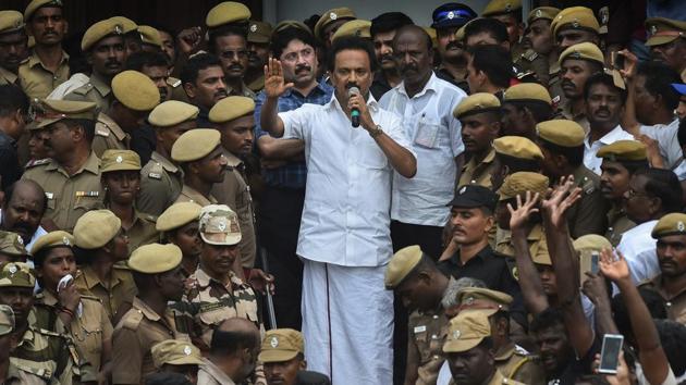 Dravida Munnetra Kazhagam (DMK) president MK Stalin said his party will actively participate in the Bharat Bandh called by Congress on September 10 against the oil price hike. In a statement, he said the central government was interested in increasing the excise duty on the oil whenever the crude prices went down globally and it was not interested in passing on the benefits to the people. (PTI File) Dravida Munnetra Kazhagam (DMK) president MK Stalin said his party will actively participate in the Bharat Bandh called by Congress on September 10 against the oil price hike. In a statement, he said the central government was interested in increasing the excise duty on the oil whenever the crude prices went down globally and it was not interested in passing on the benefits to the people. (PTI File)
