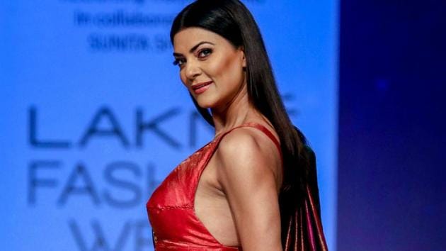 Sushmita Sen walks the ramp showcasing the creations by designer Sunita Shanker during the Lakme Fashion Week in August this year .(PTI)