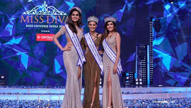Miss Diva Universe 2018 winner Nehal Chudasama (C) with Miss Diva Supranational 2018 Aditi Hundia (R) and Runner-Up Roshni Sheoran pose for photo after winning the pageant, in Mumbai, Maharashtra. (PTI) Miss Diva Universe 2018 winner Nehal Chudasama (C) with Miss Diva Supranational 2018 Aditi Hundia (R) and Runner-Up Roshni Sheoran pose for photo after winning the pageant, in Mumbai, Maharashtra. (PTI)