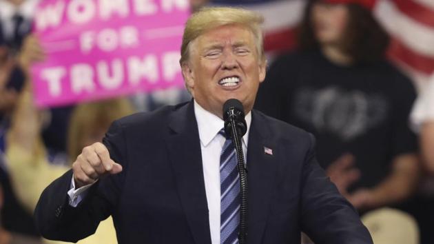 US President Donald Trump speaks at a rally at the Rimrock Auto Arena in Billings. (AP File Photo) US President Donald Trump speaks at a rally at the Rimrock Auto Arena in Billings. (AP File Photo)
