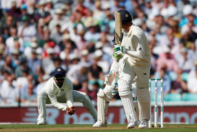 Ravindra Jadeja drew first blood as he dismissed Keaton Jennings when he was caught down the leg side (Action Images via Reuters) 