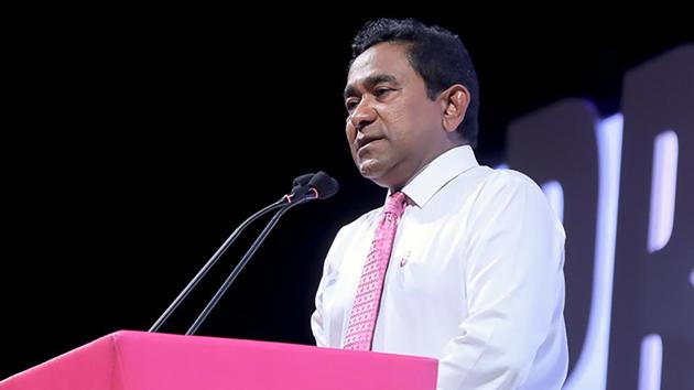 Maldives President Abdulla Yameen addressing a campaign rally in the Maldives capital Male, ahead of presidential elections on September 7, 2018.(AFP)