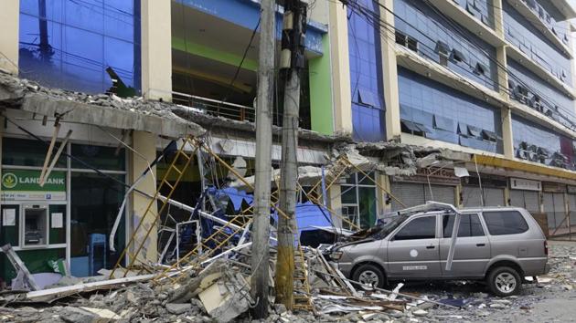 Fallen debris from a building after an earthquake that rocked Surigao city, Surigao del Norte province in southern Philippines in February 2017. An earthquake of 6.4 magnitude struck the southern Philippines on Saturday, the US Geological Survey said. (AP Photo) Fallen debris from a building after an earthquake that rocked Surigao city, Surigao del Norte province in southern Philippines in February 2017. An earthquake of 6.4 magnitude struck the southern Philippines on Saturday, the US Geological Survey said. (AP Photo)