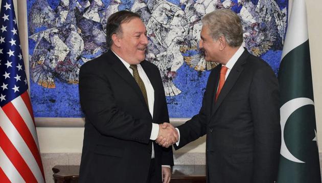 US Secretary of State Mike Pompeo with Pakistan's foreign minister Shah Mahmood Qureshi, prior to their meeting in Islamabad, Pakistan, Sept. 5, 2018. (AP/PTI) US Secretary of State Mike Pompeo with Pakistan's foreign minister Shah Mahmood Qureshi, prior to their meeting in Islamabad, Pakistan, Sept. 5, 2018. (AP/PTI)