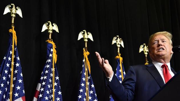 US President Donald Trump speaks during a fundraiser in Sioux Falls, South Dakota. (AFP Photo) US President Donald Trump speaks during a fundraiser in Sioux Falls, South Dakota. (AFP Photo)