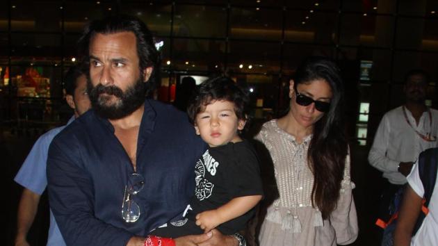 Kareena Kapoor, Saif Ali Khan and Taimur spotted at the Mumbai airport.(Viral Bhayani)