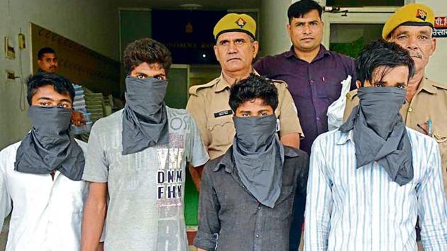 Four of the five people accused of abducting the schoolboy. (HT Photo) Four of the five people accused of abducting the schoolboy. (HT Photo)