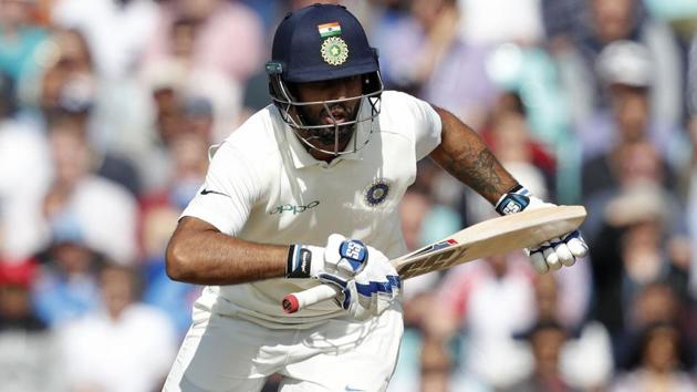 Hanuma Vihari takes a run during play on the third day of the fifth Test cricket match between England and India at The Oval.(AFP)