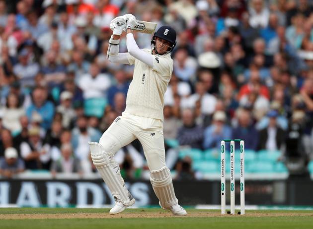 Stuart Broad in action during the second day of the fifth test match between England and India at the Oval cricket ground. (REUTERS)