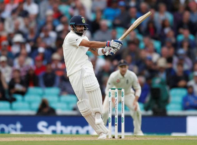 Virat Kohli in action during the second day of the fifth test match between England and India at the Oval cricket ground. (REUTERS)