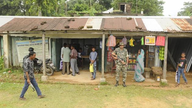 A NRC Seva Kendra (NSK) in Rongpur-1 near Silchar in Assam. “Every 10 years, the Assamese spring something like this on us,” says Sanjib Deb Laskar of the Barak Valley Bengali Literary and Cultural Association. “In the ‘50s, thousands of Bengali Hindus and Muslims relocated to or from East Pakistan and returned [after the Liaquat-Nehru Pact] to Assam to find their names missing from the electoral rolls of 1952 and the NRC of 1951.”  (Samir Jana / HT Photo) 