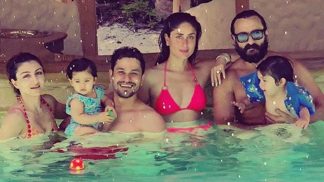 Actors Soha Ali Khan, Kunal Kemmu, Kareena Kapoor Khan and Saif Ali Khan with their children, Taimur and Inaaya. (Photo: Instagram/sakpataudi) Actors Soha Ali Khan, Kunal Kemmu, Kareena Kapoor Khan and Saif Ali Khan with their children, Taimur and Inaaya. (Photo: Instagram/sakpataudi)