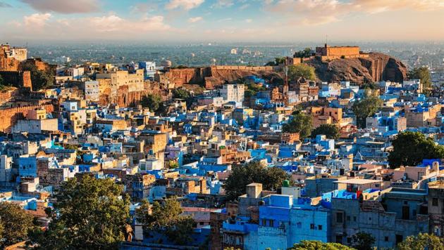 Aerial view of Jodhpur, also known as Blue City due to the vivid blue-painted Brahmin houses around Mehrangarh Fort. Jodphur, Rajasthan, India(Getty Images/iStockphoto) Aerial view of Jodhpur, also known as Blue City due to the vivid blue-painted Brahmin houses around Mehrangarh Fort. Jodphur, Rajasthan, India(Getty Images/iStockphoto)