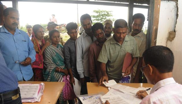 A NRC Seva Kendra (NSK) in Rongpur 1 near Silchar in Assam.The state unit also appeared non-committal on the pending Citizenship (amendment) Bill, and said the “issue is being examined”.(HT Photo) A NRC Seva Kendra (NSK) in Rongpur 1 near Silchar in Assam.The state unit also appeared non-committal on the pending Citizenship (amendment) Bill, and said the “issue is being examined”.(HT Photo)