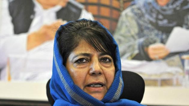 Former chief minister of Jammu and Kashmir and PDP chief Mehbooba Mufti addresses a press conference at her residence on September 10, 2018 in Srinagar. (Waseem Andrabi/ Hindustan Times) Former chief minister of Jammu and Kashmir and PDP chief Mehbooba Mufti addresses a press conference at her residence on September 10, 2018 in Srinagar. (Waseem Andrabi/ Hindustan Times)