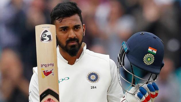 KL Rahul celebrates his century during play on the final day of the fifth Test cricket match. (AFP) 