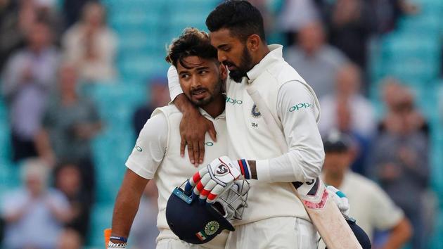 India's Rishabh Pant (L) celebrates his century with India's KL  Rahul. (AFP) 