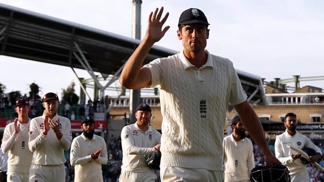 England's Alastair Cook leaves the pitch at the end of play. (REUTERS)