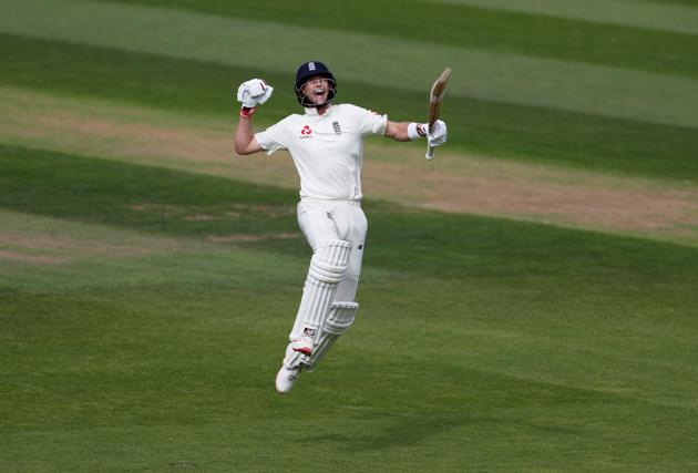 England's Joe Root celebrates his century. (REUTERS)