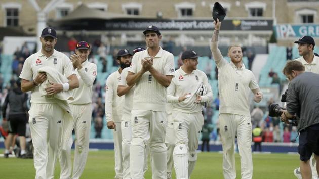 London: England's Alastair Cook, center, at the end of his last ever match. (AP) 