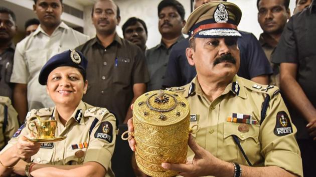 Hyderabad Police has cracked the case of theft of antique items, including a gold tiffin box inlaid with diamonds, from the Nizam’s Museum, with the arrest of two people, a senior police officer said Tuesday. Fifteen special teams were formed as part of the probe to detect the theft that took place on September 2 from the third gallery of the museum at Purani Haveli. (PTI) Hyderabad Police has cracked the case of theft of antique items, including a gold tiffin box inlaid with diamonds, from the Nizam’s Museum, with the arrest of two people, a senior police officer said Tuesday. Fifteen special teams were formed as part of the probe to detect the theft that took place on September 2 from the third gallery of the museum at Purani Haveli. (PTI)
