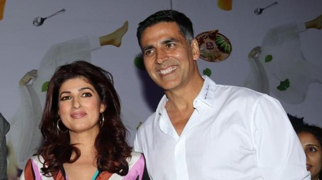 Writer-producer Twinkle Khanna with her actor husband Akshay Kumar at the launch of her book Pyjamas Are Forgiving in Mumbai on September 7.(IANS)