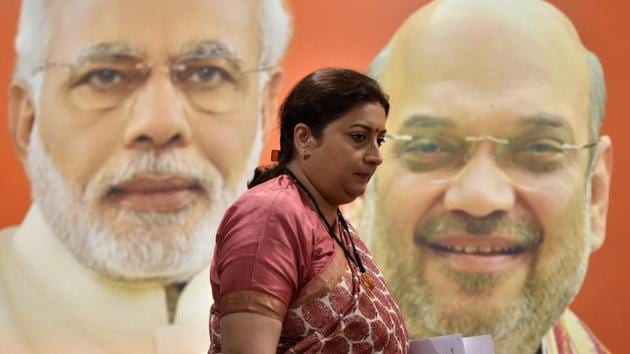 Union minister Smriti Irani during a press conference at BJP headquarters in New Delhi. Irani on Tuesday launched a scathing attack on the Congress over former Reserve Bank of India (RBI) governor Raghuram Rajan’s remarks that most bad loans that account for Indian banks’ Non Performing Assets (NPA) originated during the United Progressive Alliance’s (UPA) regime between 2006 and 2008. (Sonu Mehta / HT Photo) Union minister Smriti Irani during a press conference at BJP headquarters in New Delhi. Irani on Tuesday launched a scathing attack on the Congress over former Reserve Bank of India (RBI) governor Raghuram Rajan’s remarks that most bad loans that account for Indian banks’ Non Performing Assets (NPA) originated during the United Progressive Alliance’s (UPA) regime between 2006 and 2008. (Sonu Mehta / HT Photo)