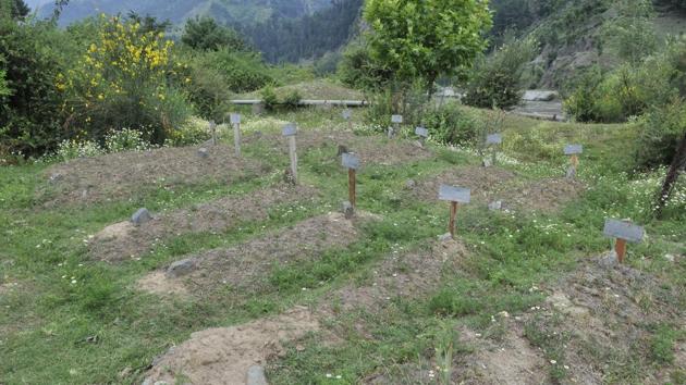 Gantmulla graveyard in Srinagar. A Mahadalit man in Bihar’s Madhepura district was forced to bury his wife inside his house after his neighbours did not allow him to cremate her on their land in the village where there is no community crematorium.(Representative Image/HT Photo)