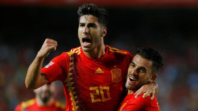 Marco Asensio celebrates Spain’s third goal against Croatia. (REUTERS) Marco Asensio celebrates Spain’s third goal against Croatia. (REUTERS)