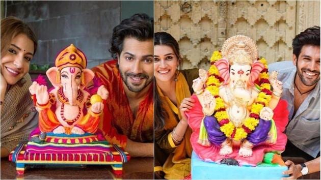Anushka Sharma, Varun Dhawan and Kriti Sanon, Kartik Aaryan shared pics from their Ganesh Chaturthi celebrations. (Instagram) Anushka Sharma, Varun Dhawan and Kriti Sanon, Kartik Aaryan shared pics from their Ganesh Chaturthi celebrations. (Instagram)