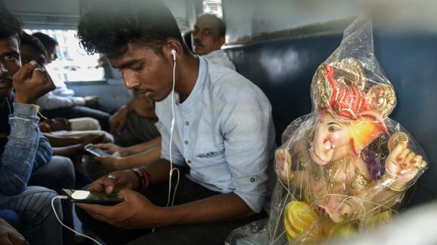 A devotees carries an idol in a local train at Dadar. The festival is most commonly associated with the state of Maharashtra, while celebrations also occur in Tamil Nadu, Goa and Kerala. The ten day festival is also celebrated in Delhi with the presence of at least two dozen Ganesh Mandals. (Kunal Patil / HT Photo) A devotees carries an idol in a local train at Dadar. The festival is most commonly associated with the state of Maharashtra, while celebrations also occur in Tamil Nadu, Goa and Kerala. The ten day festival is also celebrated in Delhi with the presence of at least two dozen Ganesh Mandals. (Kunal Patil / HT Photo)
