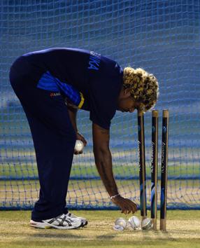 Sri Lankan cricketer Lasith Malinga takes part in a training session at the Dubai Sports city in Dubai. (AFP) Sri Lankan cricketer Lasith Malinga takes part in a training session at the Dubai Sports city in Dubai. (AFP)