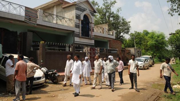 A view of the house in which three members of a family were found dead, in Brijpura village of Pataudi, on August 29. (HT File Photo) A view of the house in which three members of a family were found dead, in Brijpura village of Pataudi, on August 29. (HT File Photo)