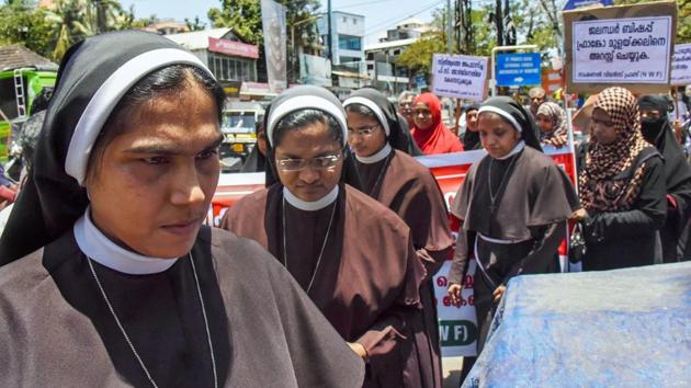 Nuns, supported by women from the Muslim community protest against the delay in action on a Roman Catholic church bishop who is accused of sexually exploiting a nun in Kochi, Kerala on September 11, 2018. (PTI) 