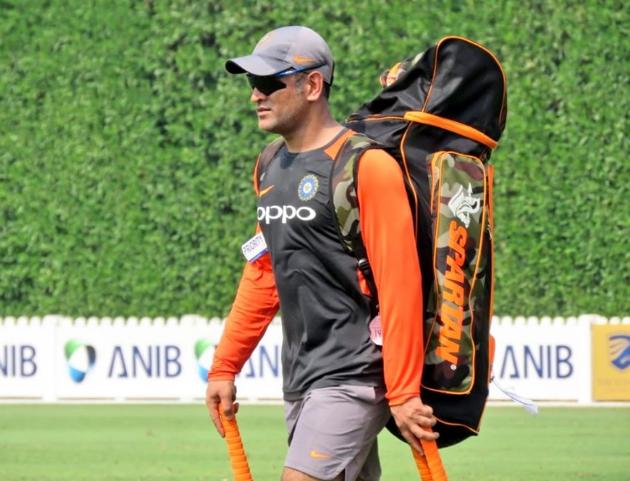 India wicket-keeper MS Dhoni walks towards the practice nets in Dubai. (BCCI/Twitter) India wicket-keeper MS Dhoni walks towards the practice nets in Dubai. (BCCI/Twitter)