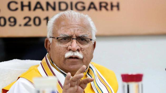 Chandigarh: Haryana Chief Minister Manohar Lal Khattar addresses a press conference, in Chandigarh, Thursday, Sept 13, 2018. (PTI Photo)(PTI9_13_2018_000093B)(PTI)