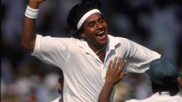 File photo of Aquib Javed celebrating a wicket during the cricket tournament.(Getty Images)